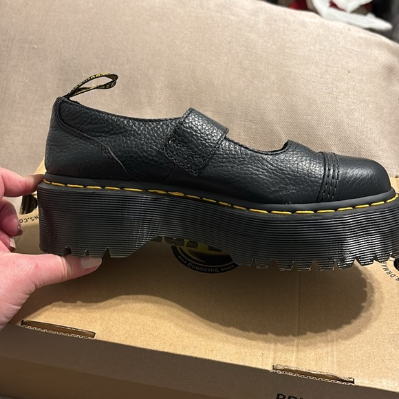 Dr Martens Addina Flower Buckle Leather Platform Shoes - Picture 6 of 14